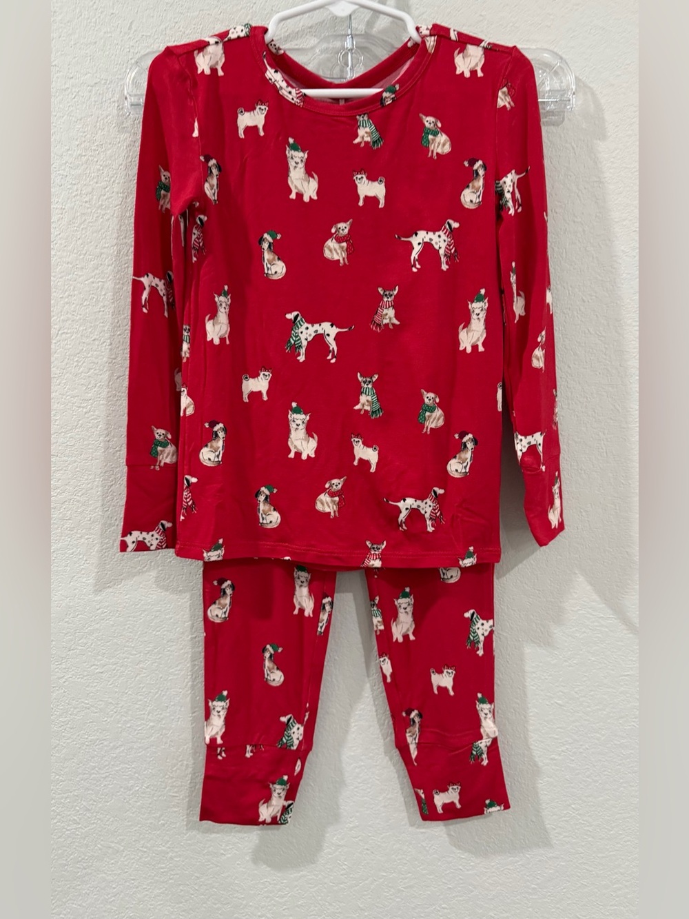 Posh Peanut Red Puppy Print Christmas Holiday Long Sleeve Bamboo Pajama Set 5T-6